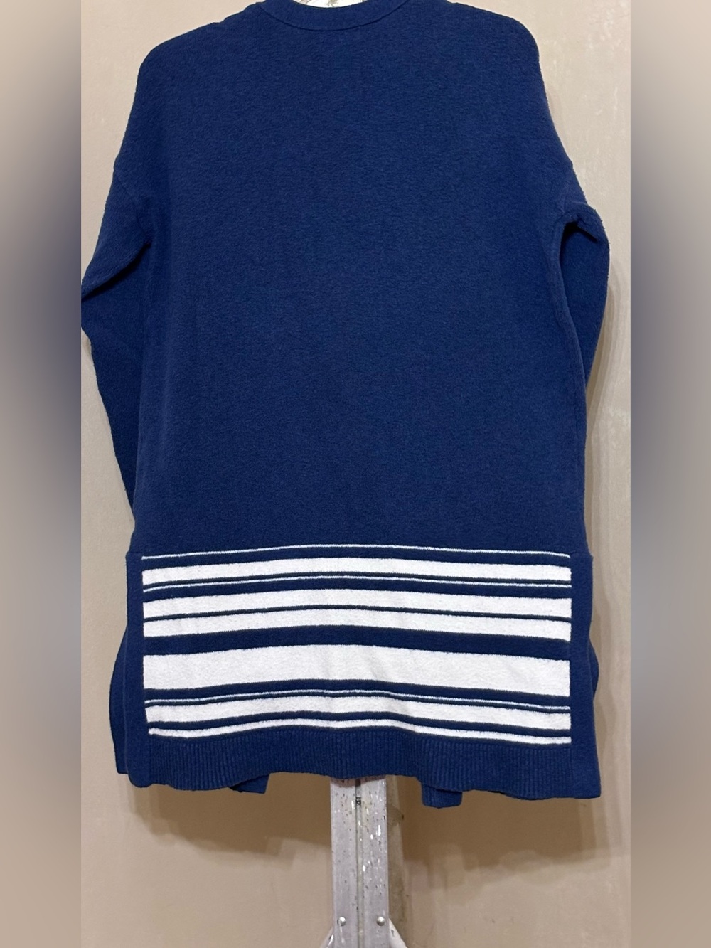 Merona Royal Blue Open-Front Cardigan with White Striped Hem Sz L - Picture 4 of 7
